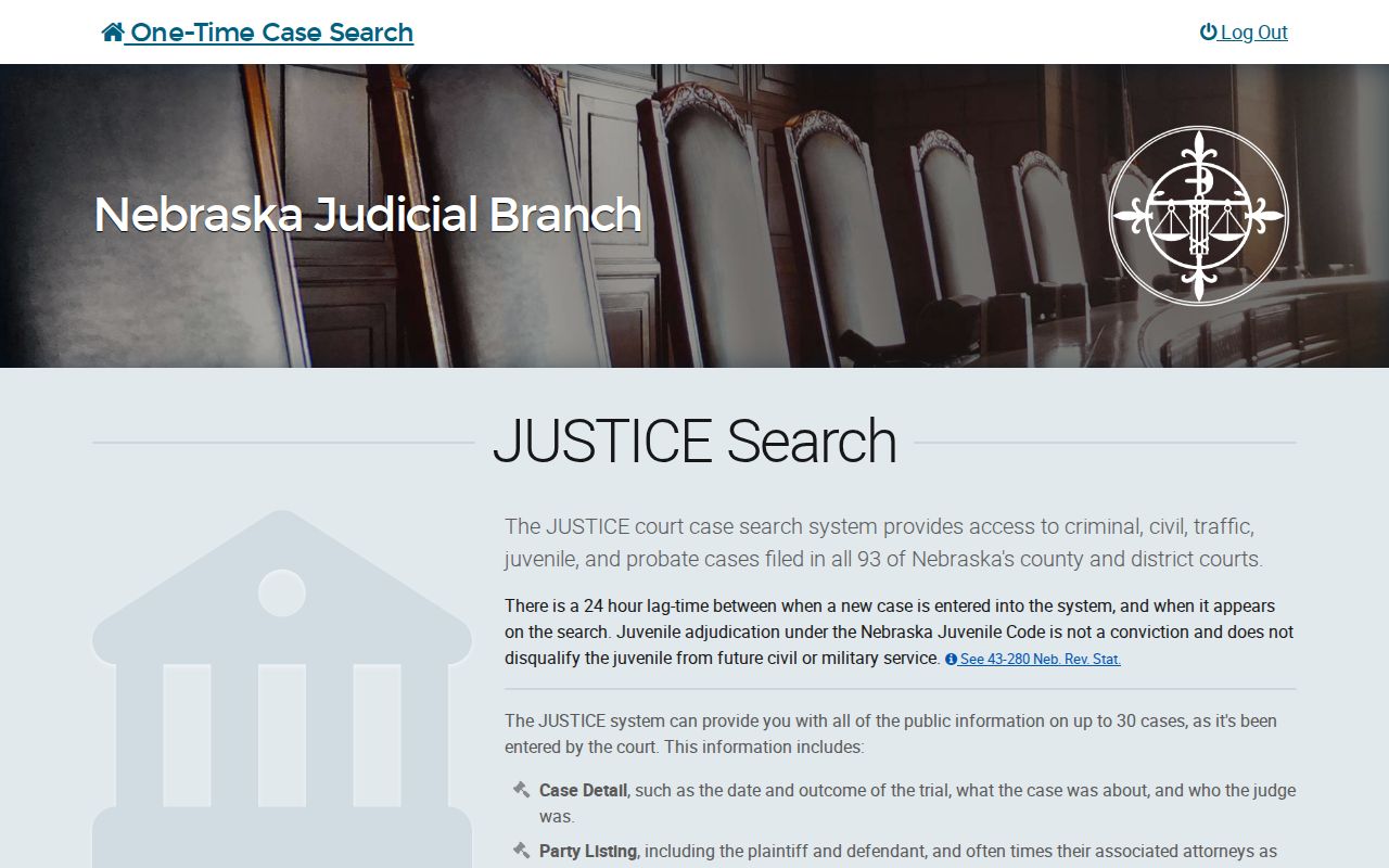 Sheridan County warrant-check context in the Nebraska JUSTICE court case search